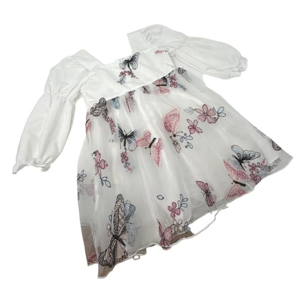 White Dress with Sweatheart‎ Neckline & Butterflies & Flowers - US Size 6 - Picture 1 of 9